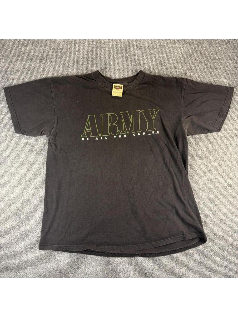 Vintage Tultex Black ARMY 100% Cotton T-Shirt - Retro, 90's, Y2K, Military